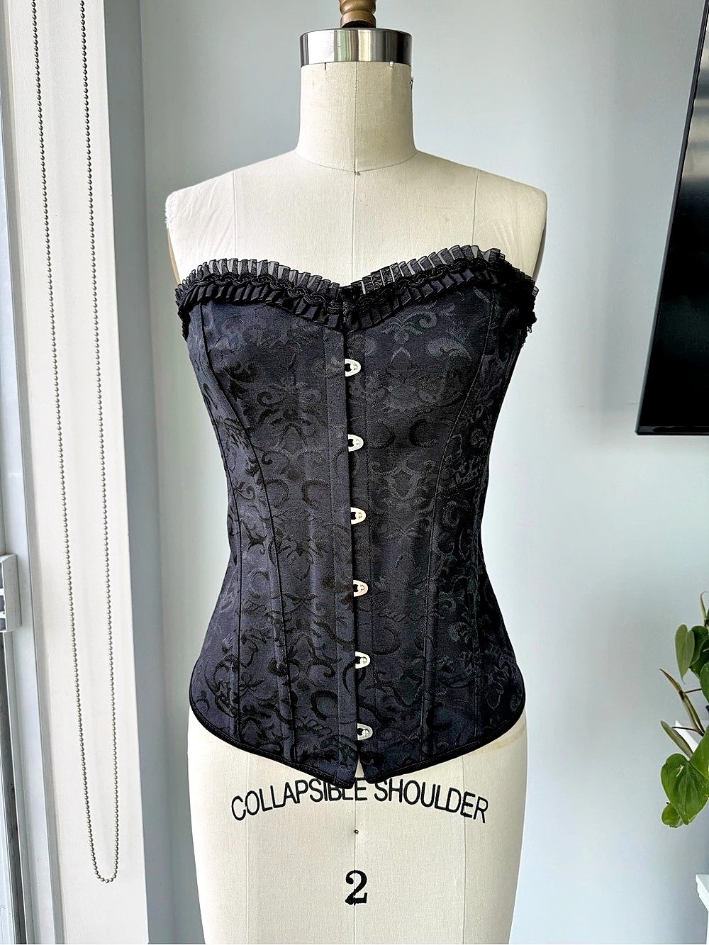 Black Brocade Lace-Up Corset Size Small Like New